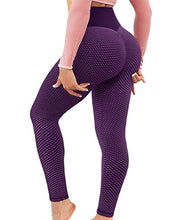 Load image into Gallery viewer, AIMILIA Textured Anti Cellulite Leggings for Women High Waisted Yoga Pants Workout Tummy Control Sport Tights Y-tight-purple
