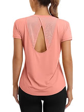 Load image into Gallery viewer, ATTRACO Open Back Yoga Shirts for Women Loose Fit Short Sleeve Exercise Gym Tops Coral
