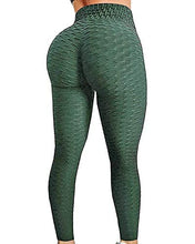 Load image into Gallery viewer, FITTOO Women's High Waist Textured Yoga Pants Tummy Control Scrunched Booty Leggings Workout Running Butt Lift Textured Tights Peach Butt Emerald
