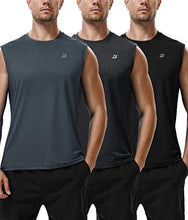 Load image into Gallery viewer, Roadbox Workout Sleeveless Shirts for Men Athletic Gym Basketball Quick Dry Muscle Tank Tops(Black+Grey+Black Heather, S)
