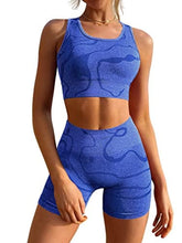 Load image into Gallery viewer, GXIN Women's Workout 2 Piece Outfits High Waist Running Shorts Seamless Gym Yoga Sports Bra Darkblue
