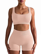 Load image into Gallery viewer, OQQ Workout Outfits for Women 2 Piece Seamless Ribbed High Waist Leggings with Sports Bra Exercise Set Fleshpink
