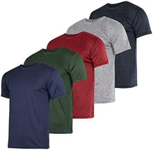 Load image into Gallery viewer, Men's Quick Dry Fit Dri-Fit Short Sleeve Active Wear Training Athletic Essentials Crew T-Shirt Fitness Gym Wicking Tee Workout Casual Sports Running Tennis Exercise Undershirt Top - 5 Pack,-Set 11,S
