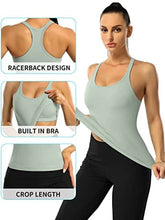 Load image into Gallery viewer, ATTRACO Women Seamless Workout Crop Tops Ribbed Athletic Tank with Built in Bra Green
