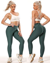 Load image into Gallery viewer, FITTOO Women's High Waist Textured Yoga Pants Tummy Control Scrunched Booty Leggings Workout Running Butt Lift Textured Tights Peach Butt Emerald
