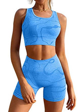 Load image into Gallery viewer, GXIN Women's Workout 2 Piece Outfits High Waist Running Shorts Seamless Gym Yoga Sports Bra Blue
