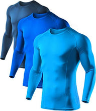 Load image into Gallery viewer, ATHLIO Men's UPF 50+ Long Sleeve Compression Shirts, Water Sports Rash Guard Base Layer, Athletic Workout Shirt, 3pack Navy/Blue/Sky
