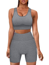 Load image into Gallery viewer, GXIN Women's Workout 2 Piece Outfit Sleeveless Running Yoga Bra Seamless High Waist Sports Shorts Set Grey
