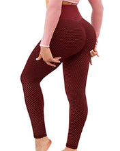 Load image into Gallery viewer, AIMILIA Textured Anti Cellulite Leggings for Women High Waisted Yoga Pants Workout Tummy Control Sport Tights - Y-tight-red
