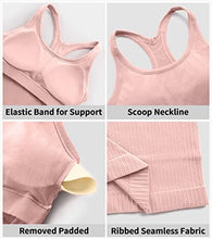 Load image into Gallery viewer, ATTRACO Women Yoga Tops with Built in Bra Gym Ribbed Workout Tank Crop Top Pink
