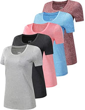 Load image into Gallery viewer, Pack of 5 Women's Signature Scoopneck Tees, Short Sleeve Heather Shirts Athletic Tops for Gym Yoga Workout (Edition 1, X-Large)
