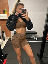 Load image into Gallery viewer, GXIN Women's Workout 2 Piece Outfits High Waist Running Shorts Seamless Gym Yoga Sports Bra Darkkhaki
