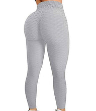 Load image into Gallery viewer, FITTOO Women's High Waist Yoga Pants Tummy Control Scrunched Booty Leggings Workout Running Butt Lift Textured Tights Peach Butt Grey
