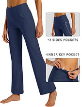 Load image into Gallery viewer, FIRST WAY Buttery Soft Women's Bootcut Yoga Pants Capris with 3 Pockets Lounge Floral Printing Full-Length, Insignia Blue L
