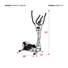 Load image into Gallery viewer, Sunny Health &amp; Fitness SF-E905 Elliptical Machine Cross Trainer with 8 Level Resistance and Digital Monitor , Gray, White, 28 L x 17 W x 57 H
