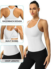 Load image into Gallery viewer, ATTRACO Women's Seamless Workout Crop Top Ribbed Yoga Racerback Built in Bra Tank White
