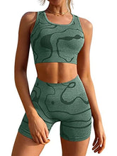 Load image into Gallery viewer, GXIN Women's Workout 2 Piece Outfits High Waist Running Shorts Seamless Gym Yoga Sports Bra Darkgreen
