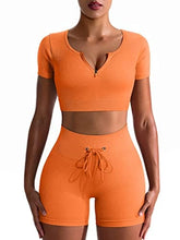 Load image into Gallery viewer, OQQ Workout Outfits for Women 2 Piece Seamless Ribbed High Waist Leggings with Sports Bra Exercise Set Orange
