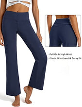 Load image into Gallery viewer, FIRST WAY Buttery Soft Women's Bootcut Yoga Pants Capris with 3 Pockets Lounge Floral Printing Full-Length, Insignia Blue L
