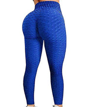 Load image into Gallery viewer, FITTOO Women's High Waist Yoga Pants Tummy Control Scrunched Booty Leggings Workout Running Butt Lift Textured Tights Peach Butt Blue
