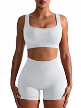 Load image into Gallery viewer, OQQ Workout Outfits for Women 2 Piece Seamless Ribbed High Waist Leggings with Sports Bra Exercise Set White
