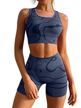 Load image into Gallery viewer, GXIN Women's Workout 2 Piece Outfits High Waist Running Shorts Seamless Gym Yoga Sports Bra Navy
