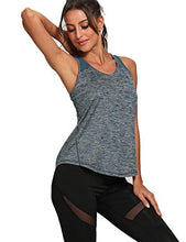 Load image into Gallery viewer, Aeuui Workout Tops for Women Mesh Racerback Tank Yoga Shirts Gym Clothes Blue Black
