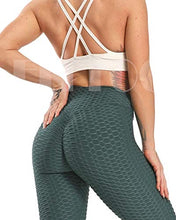 Load image into Gallery viewer, FITTOO Women's High Waist Textured Yoga Pants Tummy Control Scrunched Booty Leggings Workout Running Butt Lift Textured Tights Peach Butt Emerald
