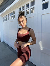 Load image into Gallery viewer, OQQ Workout Outfits for Women 2 Piece Seamless Ribbed High Waist Leggings with Sports Bra Exercise Set WineRed
