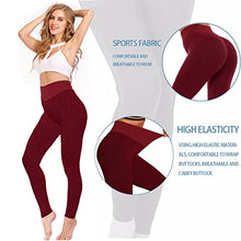 Load image into Gallery viewer, AIMILIA Textured Anti Cellulite Leggings for Women High Waisted Yoga Pants Workout Tummy Control Sport Tights - Y-tight-red
