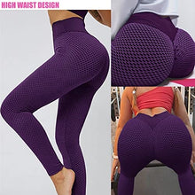 Load image into Gallery viewer, AIMILIA Textured Anti Cellulite Leggings for Women High Waisted Yoga Pants Workout Tummy Control Sport Tights Y-tight-purple
