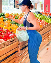 Load image into Gallery viewer, FITTOO Women's High Waist Yoga Pants Tummy Control Scrunched Booty Capri Leggings Workout Running Butt Lift Textured Tights Blue
