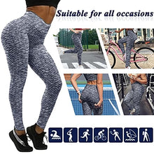 Load image into Gallery viewer, Murandick Textured Leggings for Women Scrunch High Waist Textured Yoga Workout Pants - Blue/Grey

