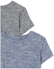Load image into Gallery viewer, Amazon Essentials Women's Tech Stretch Short-Sleeve Crewneck T-Shirt, Pack of 2, Black Heather/Navy Heather, Large
