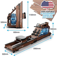 Load image into Gallery viewer, Bluefin Fitness Blade Aqua W-1 | Water Resistance Powered Rowing Machine | 100% Sustainable American Ashwood | Foldable Home Gym Equipment | LCD Console + Heart Rate Monitor | Kinomap App Integration
