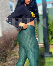 Load image into Gallery viewer, FITTOO Women's High Waist Textured Yoga Pants Tummy Control Scrunched Booty Leggings Workout Running Butt Lift Textured Tights Peach Butt Emerald
