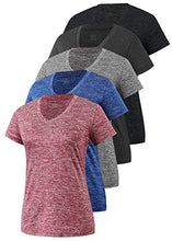 Load image into Gallery viewer, Cosy Pyro Women's Short Sleeve V-Neck Athletic T-Shirt Exercise Yoga Tees Dry Fit Gym Shirts Moisture Wicking Workout Tops Pack of 5 Black1/Black/Gray/Navy/Wine XL
