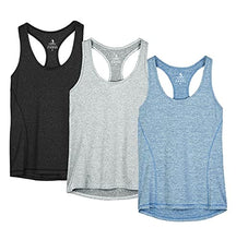 Load image into Gallery viewer, icyzone Workout Tank Tops for Women - Racerback Athletic Yoga Tops, Running Exercise Gym Shirts(Pack of 3)(L, Black/Granite/Blue)
