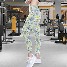 Load image into Gallery viewer, visesunny High Waist Yoga Pants with Pockets Blue Flower Pattern Buttery Soft Tummy Control Running Workout Pants 4 Way Stretch Pocket Leggings
