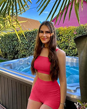 Load image into Gallery viewer, OQQ Workout Outfits for Women 2 Piece Seamless Ribbed High Waist Leggings with Sports Bra Exercise Set Brightred
