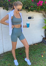 Load image into Gallery viewer, OQQ Workout Outfits for Women 2 Piece Seamless Ribbed High Waist Leggings with Sports Bra Exercise Set Blue

