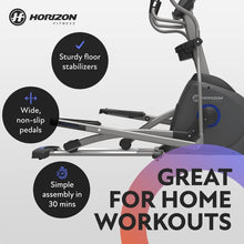 Load image into Gallery viewer, Horizon Fitness EX-59 Elliptical Trainer Exercise Machine for Home Workout, Fitness &amp; Cardio, Compact Cross-Trainer with Bluetooth, Built-in Speakers, 10 Resistance Levels, 300 lb Weight Capacity
