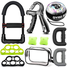 Load image into Gallery viewer, Hand Grip Strengthener Workout Kit (10Pcs )Hands Grip Strength Trainer, Forearm Gripper, Finger Exerciser Stretcher Wrist Ball, Stress Relief Ball for Men and Women, Injury Recovery
