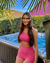 Load image into Gallery viewer, OQQ Workout Outfits for Women 2 Piece Seamless Ribbed High Waist Leggings with Sports Bra Exercise Set Coral
