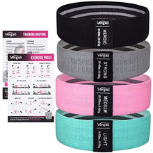 Load image into Gallery viewer, Vergali Fabric Booty Bands for Women Butt and Legs. Set of 4 Non Slip Cloth Resistance Working Out Band for Glute, Thigh, Squat with Workout Resistant Fitness Training Guide to Exercise at Home or Gym
