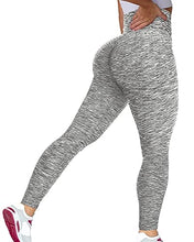 Load image into Gallery viewer, Murandick Textured Leggings for Women Scrunch High Waist Textured Yoga Workout Pants - Grey White
