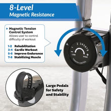 Load image into Gallery viewer, Exerpeutic Folding Exercise Bike, 8 Levels of Resistance Stationary Bike, Bluetooth tracking &amp; Tablet Holder options available

