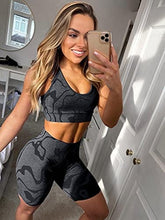 Load image into Gallery viewer, GXIN Women's Workout 2 Piece Outfits High Waist Running Shorts Seamless Gym Yoga Sports Bra Grey
