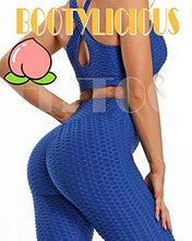 Load image into Gallery viewer, FITTOO Women's High Waist Yoga Pants Tummy Control Scrunched Booty Leggings Workout Running Butt Lift Textured Tights Peach Butt Blue
