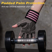 Load image into Gallery viewer, Glofit Workout Gloves with Wrist Wrap Support for Men &amp; Women, Weight Lifting Gloves with Cuved Open Back Fingerless for Cycling, Gym, Training, Crossfit (Medium, Pink)
